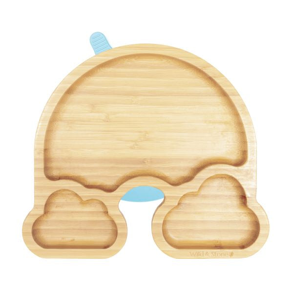 Eco-friendly baby bamboo plate with Blue silicone suction pads