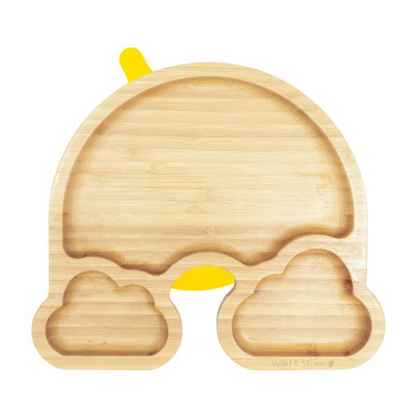 Eco-friendly baby bamboo plate with Yellow silicone suction pads