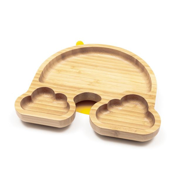 Eco-friendly baby bamboo plate with Yellow silicone suction pads