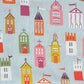 Reusable fabric bottle bag Village houses design close up