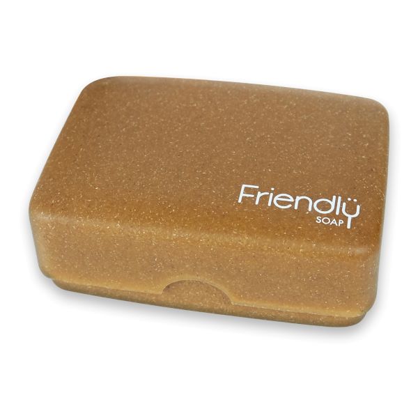 Liquid wood soap box showing Friendly Soap logo on lid