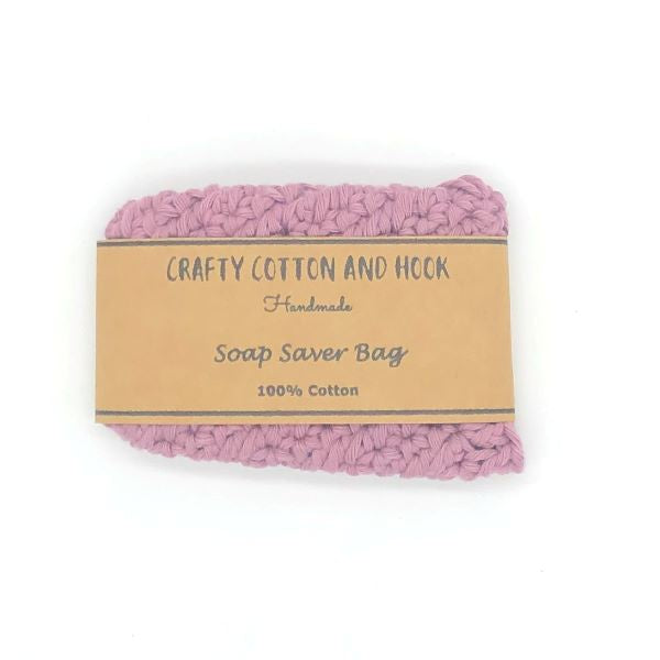 Soap saver bag crocheted pink purple
