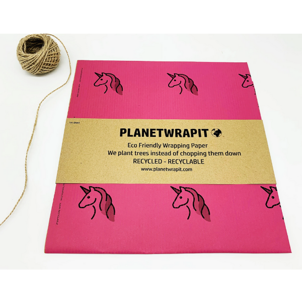 Eco-friendly wrapping paper Unicorns Vibrant pink