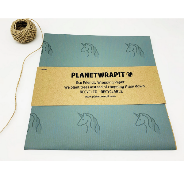 Eco-friendly wrapping paper Unicorns Dusky blue
