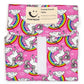 Unicorns sandwich wrapper (pink background with lots of white unicorns and rainbows)