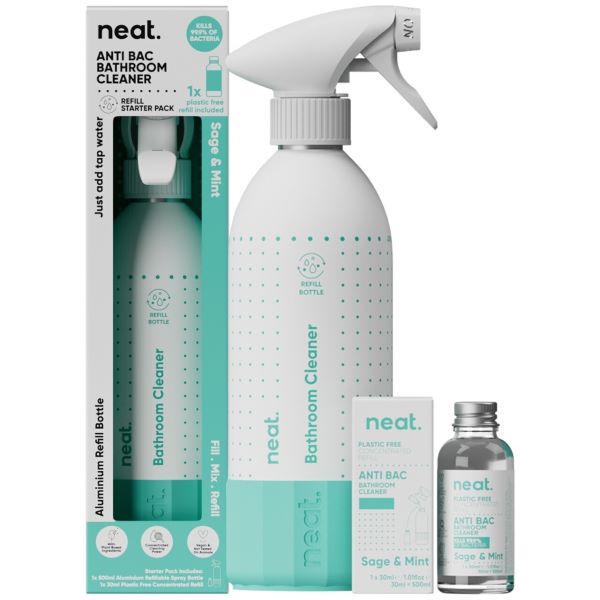Eco-friendly anti-bac bathroom cleaner starter set - bottle and refill, Sage and mint