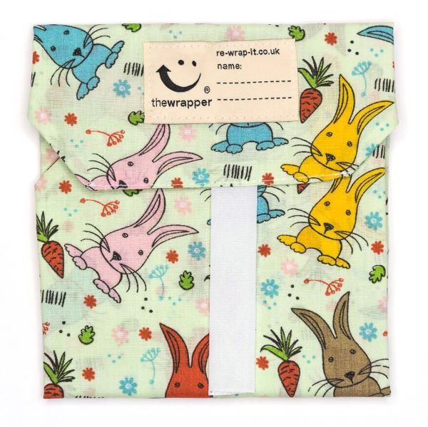 Sandwich wrapper - rabbits (pale mint background with colourful rabbits and carrots)