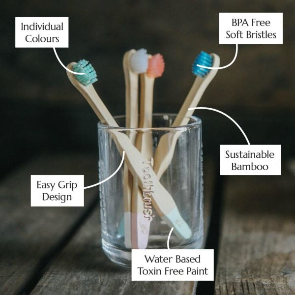 Eco-friendly baby bamboo toothbrush pack of 4 in glass jar