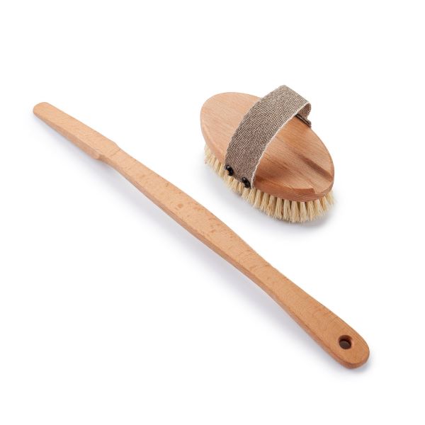 Wooden bathbrush with handle and replaceable brush